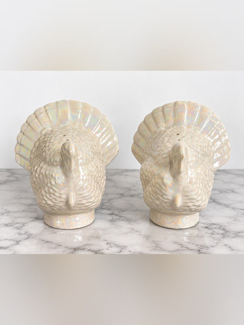 Vintage Iridescent Turkey Salt Pepper Shakers Thanksgiving Fall Table Decor Pair